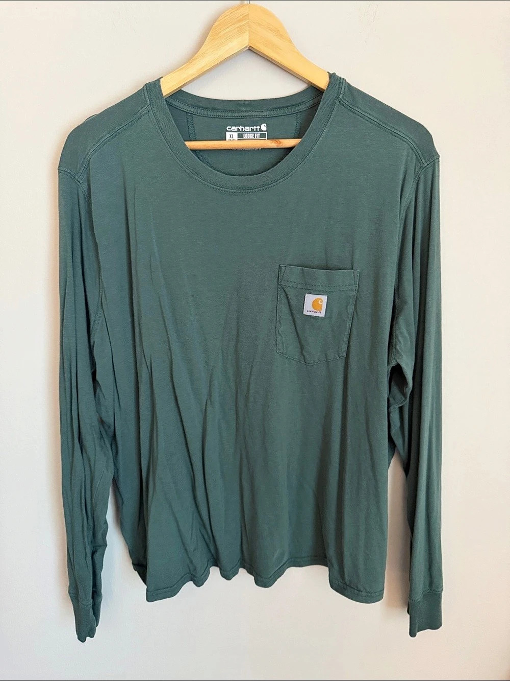 Carhartt Loose Fit Long Sleeve Pocket T-Shirt Tee Green XL